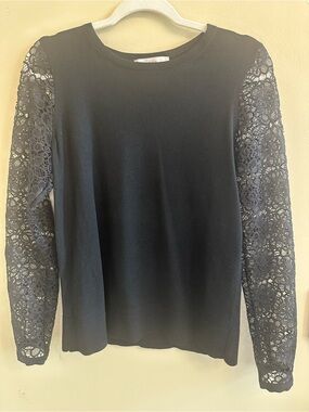 LOFT Black Lace Sleeve Sweater Size Medium